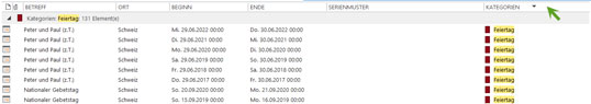 nach Kategorien sortieren und markieren