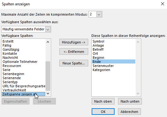 Zeitspanne zeigen als