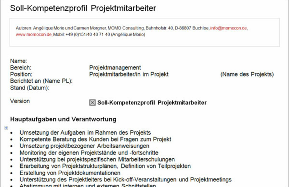 Soll-Kompetenzprofil Projektmitarbeiter